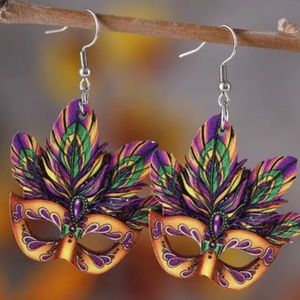 CARNIVALE! BEAUTIFUL! Mardi Gras Mask Wooden Dangle Earrings Print on both sides